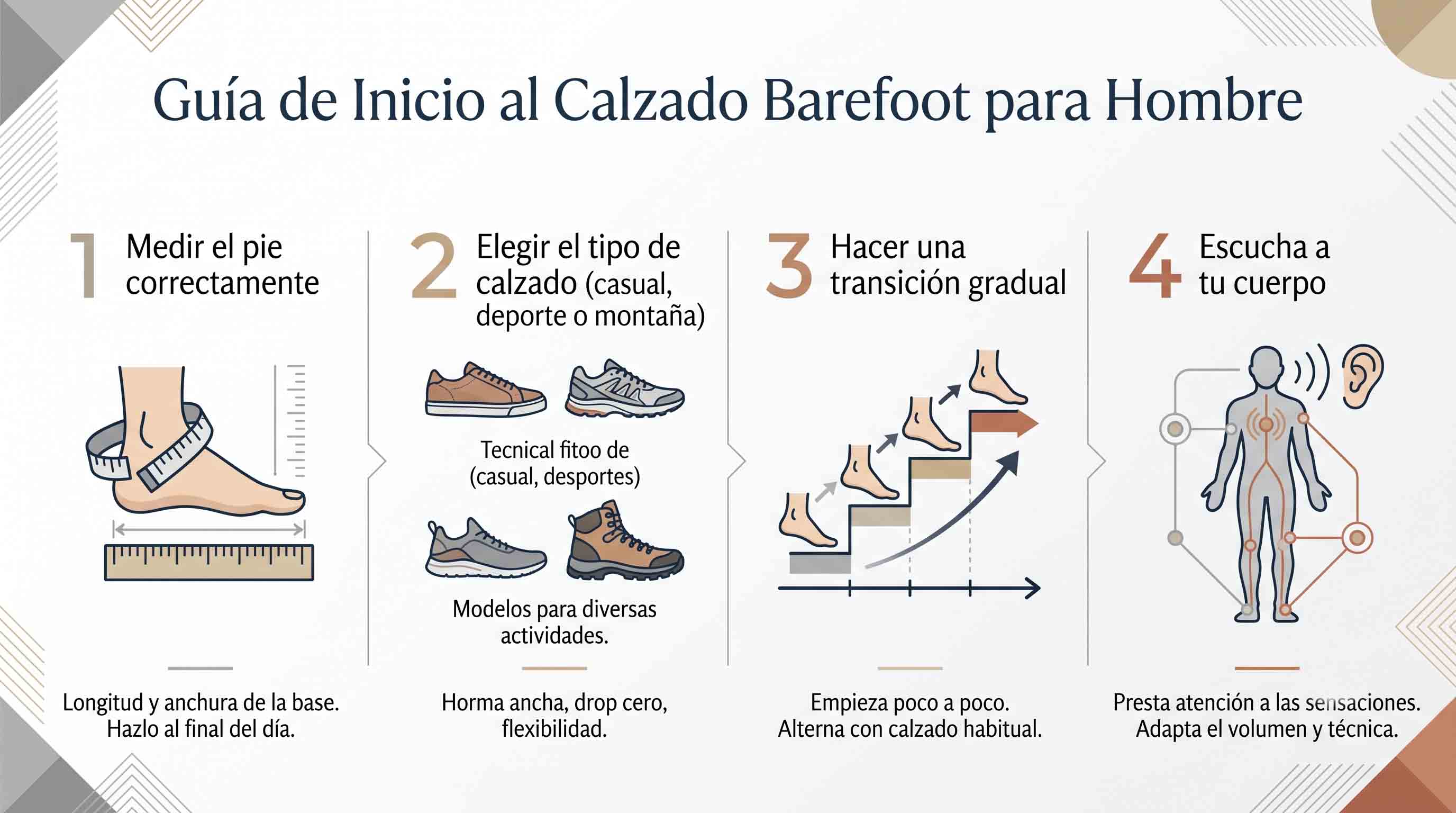 Plan de transición al calzado barefoot para hombre: pasos progresivos para evitar lesiones